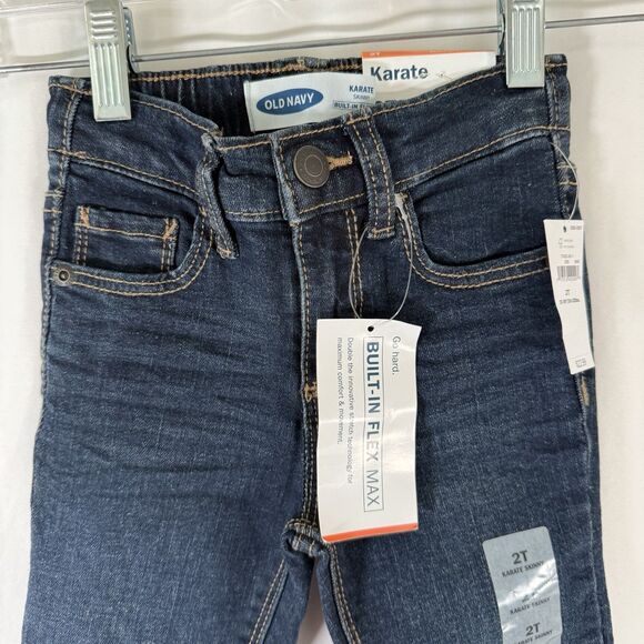 New Old Navy Karate Jeans Toddler 2T Dark Wash Denim Built In Flex Button Zip - Picture 2 of 10